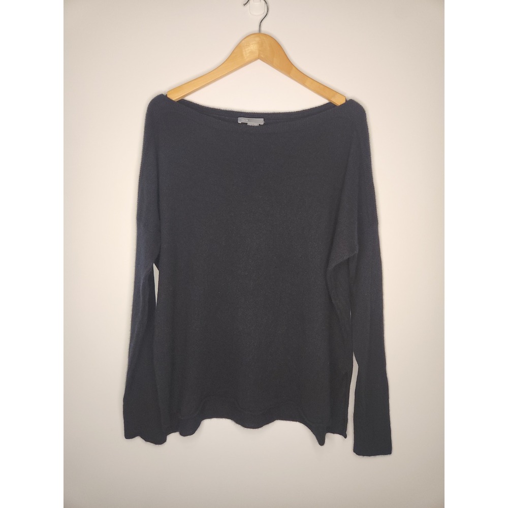 Vince 100% Cashmere Boat Neck Sweater Black Oversized Large